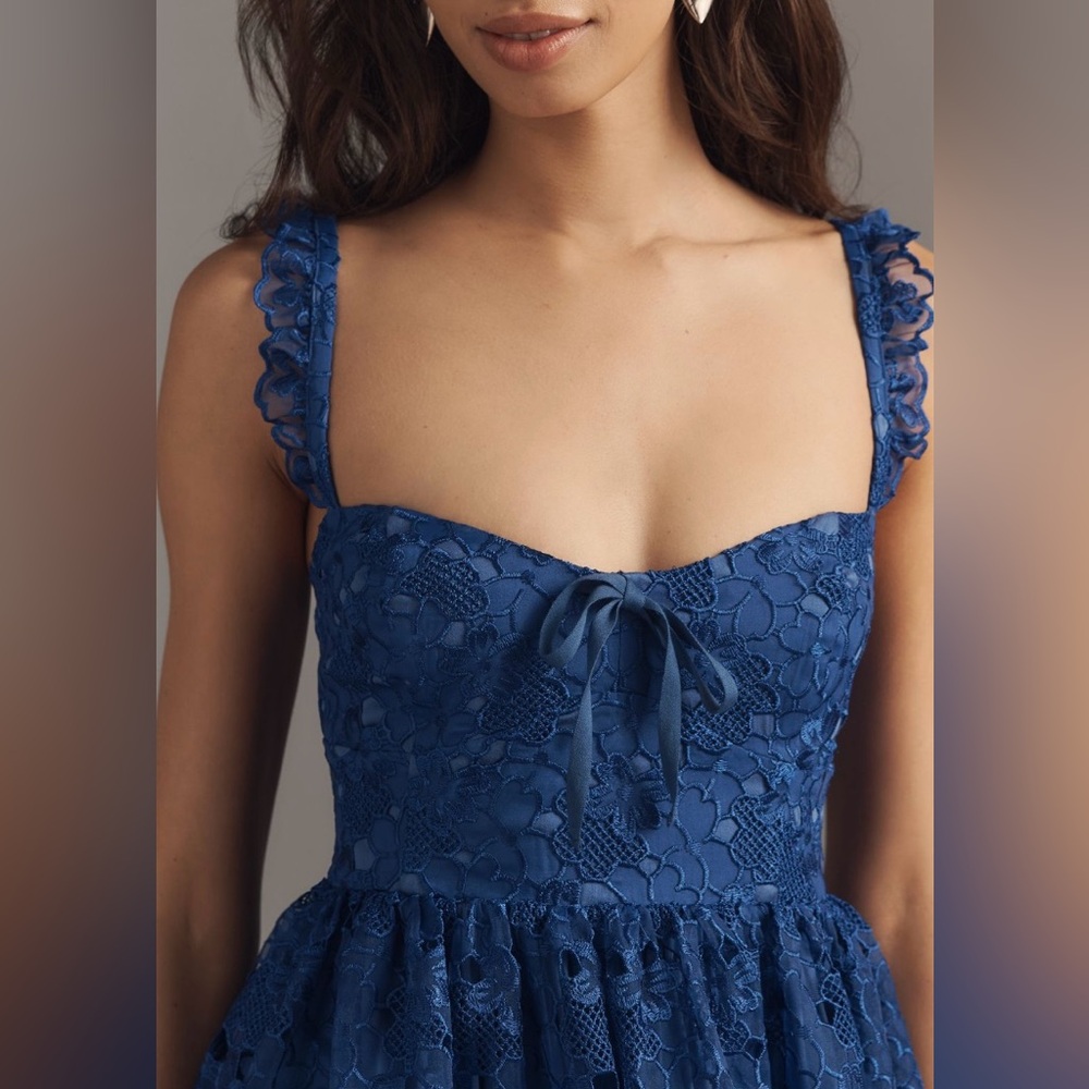 Anthropologie Blue Lace Mini Dress - Picture 4 of 14